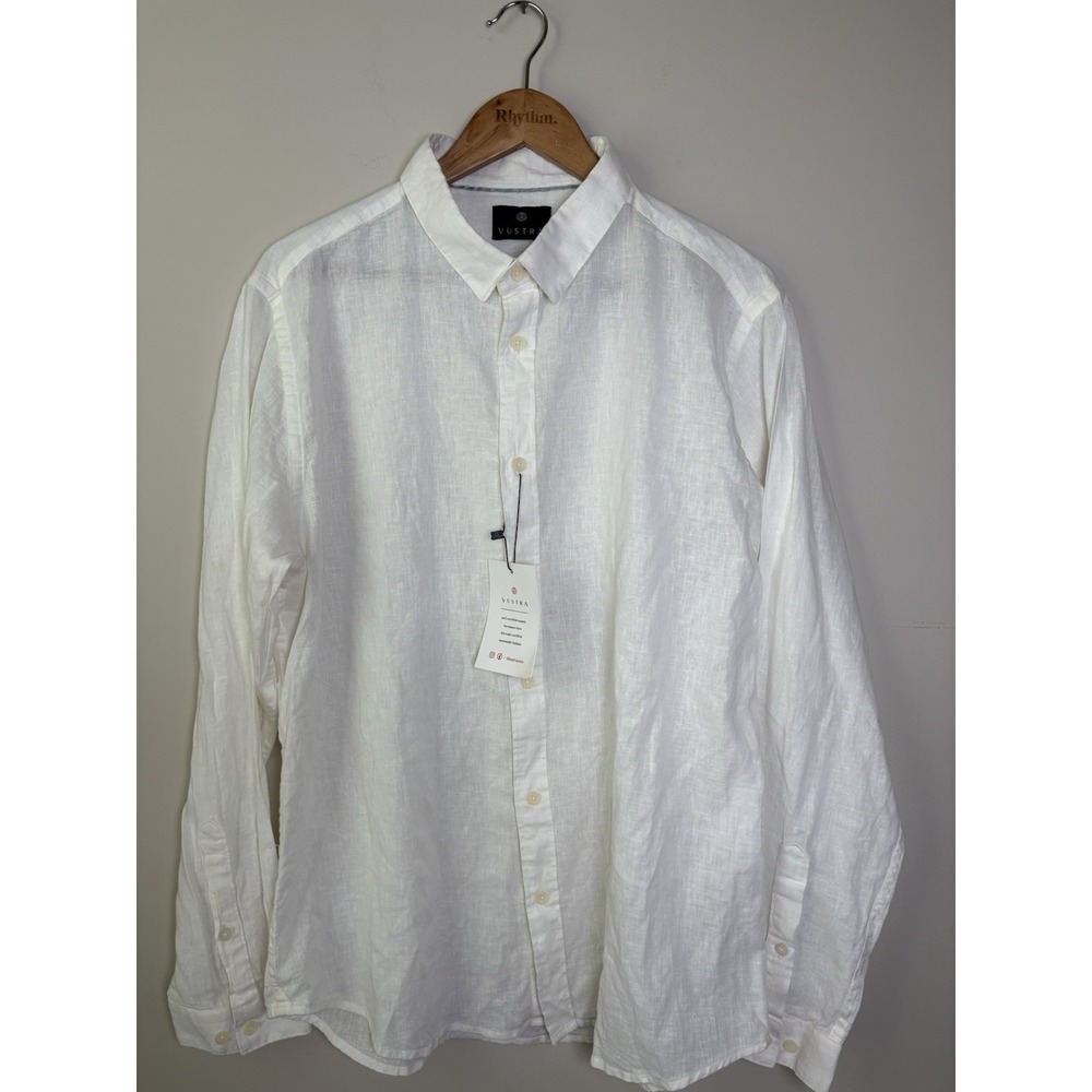 Mens NWT Vustra Cloud White Linen Blend Long Sleeve Shirt Size XL